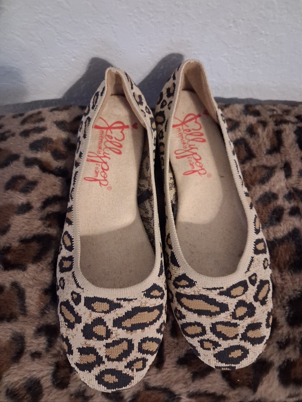 Jellypop Leopard Print Knit Ballet Flats in Beige and Black